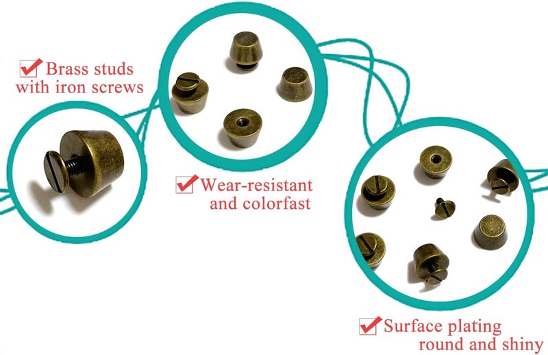 honigo 4 Pack Bronz Rivets Stud Handbag Purse Feet 1/2 inch Flat Head Metal Solid Brass Studs Screw Back Feet 12mm Buckle Spikes Leathercraft for Leather Bag Totes DIY Craft - Image 3